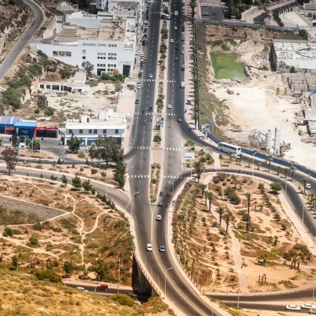 Panoramic view of Agadir city and Atlas Mountains