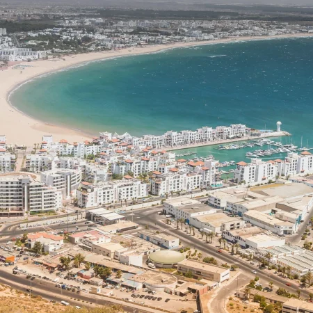 Coastal view of Agadir with beaches and marina